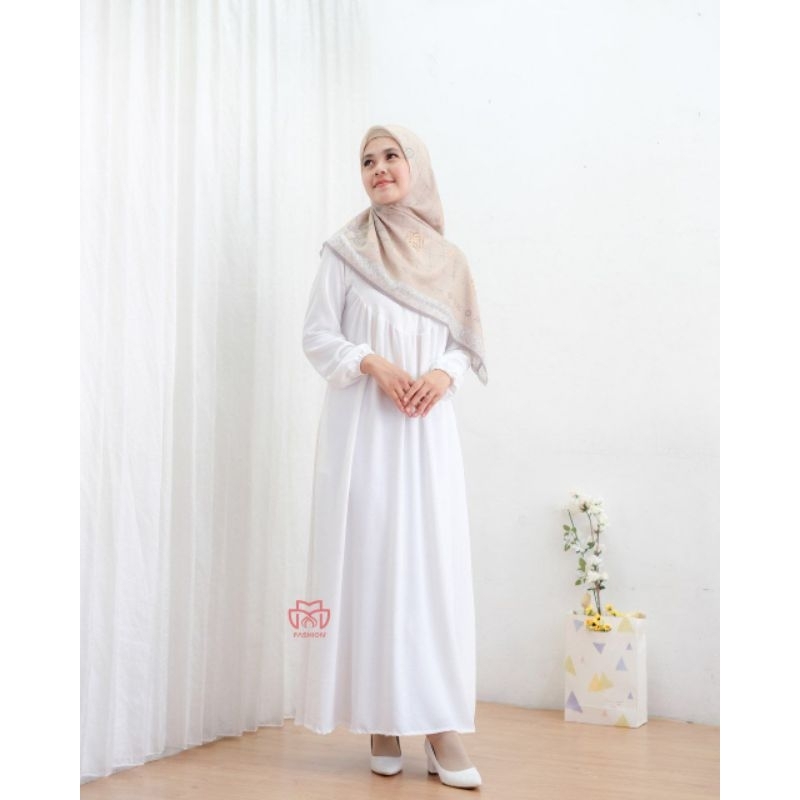 Qaswa Dress Gamis Crincle Airflow Size M L XL XXL Warna Hitam Putih Maroon Coksu Dusty