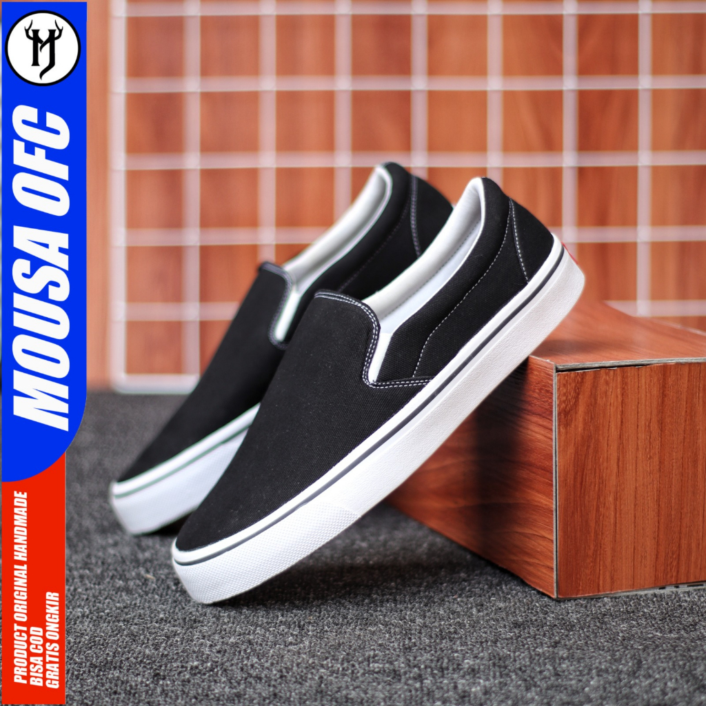 Mousa Martis Slip On Og Black White Sepatu Pria Original Sneakers