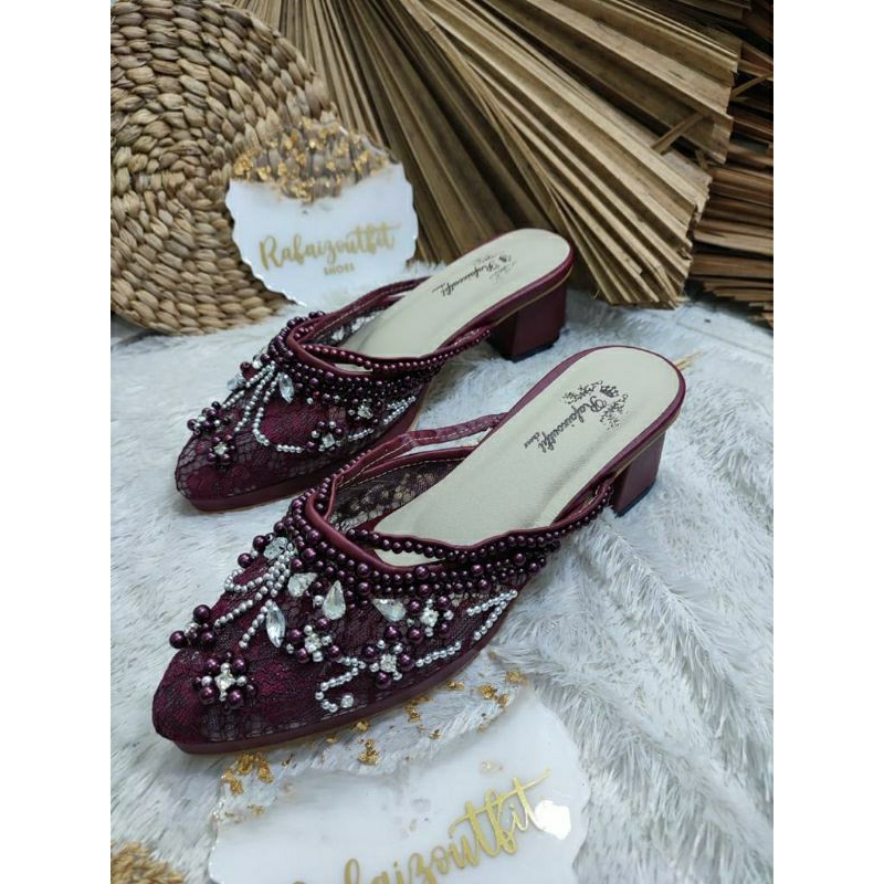 Sepatu wedding pesta Cantik Melani Burgundy 5cm tahu