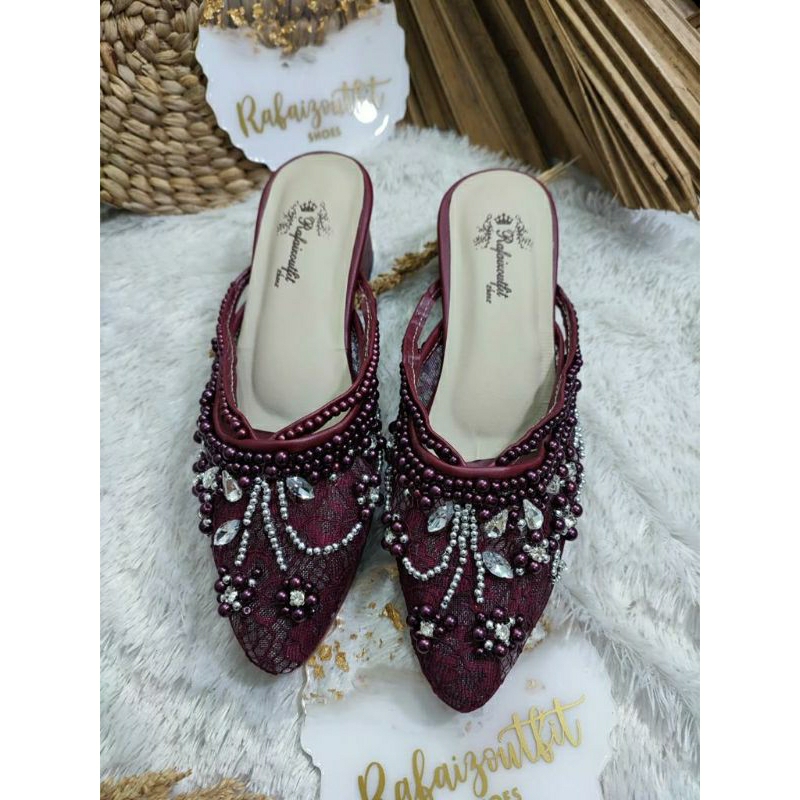 Sepatu wedding pesta Cantik Melani Burgundy 5cm tahu