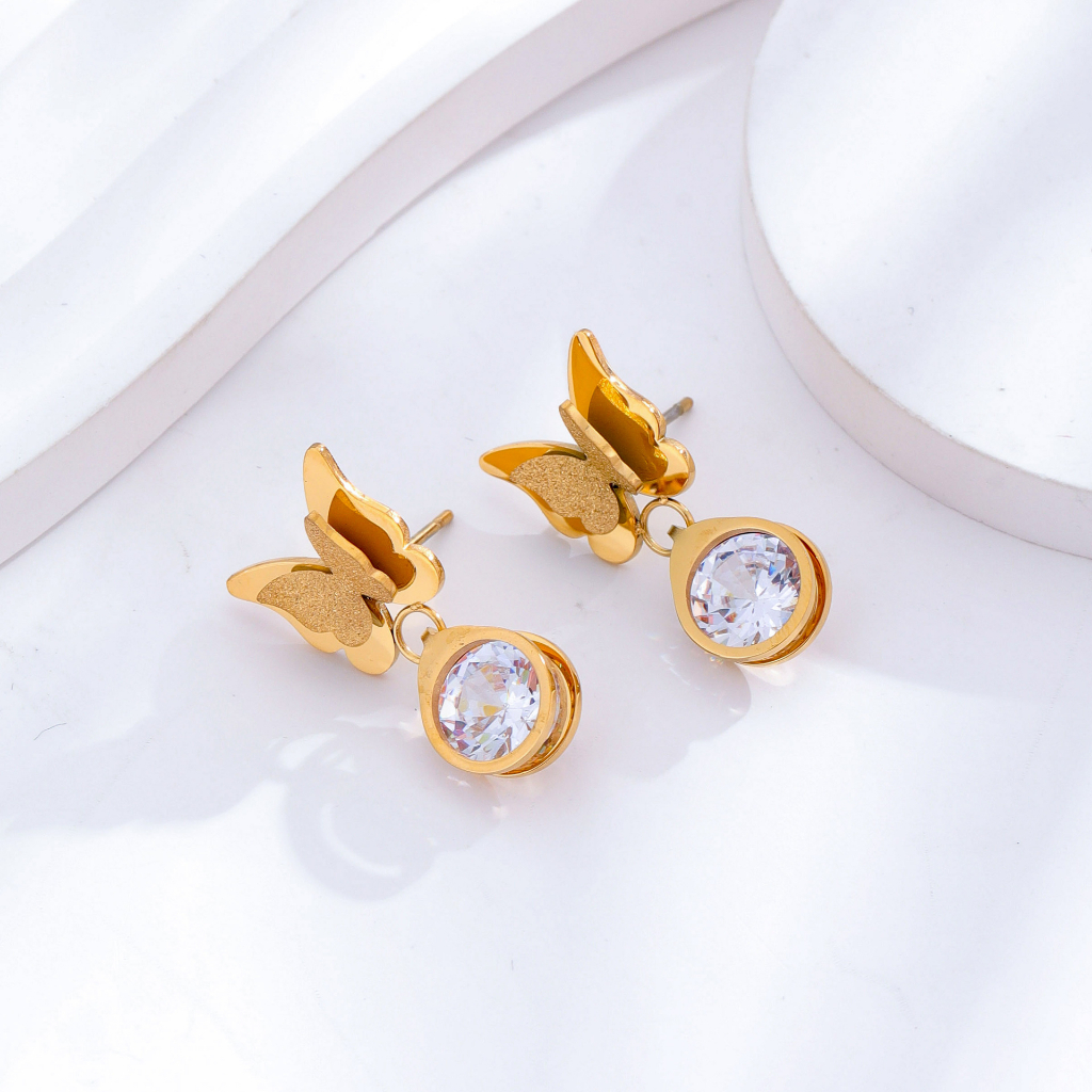 Anting stud kupu zircon titanium anti karat harga grosir bisa cod