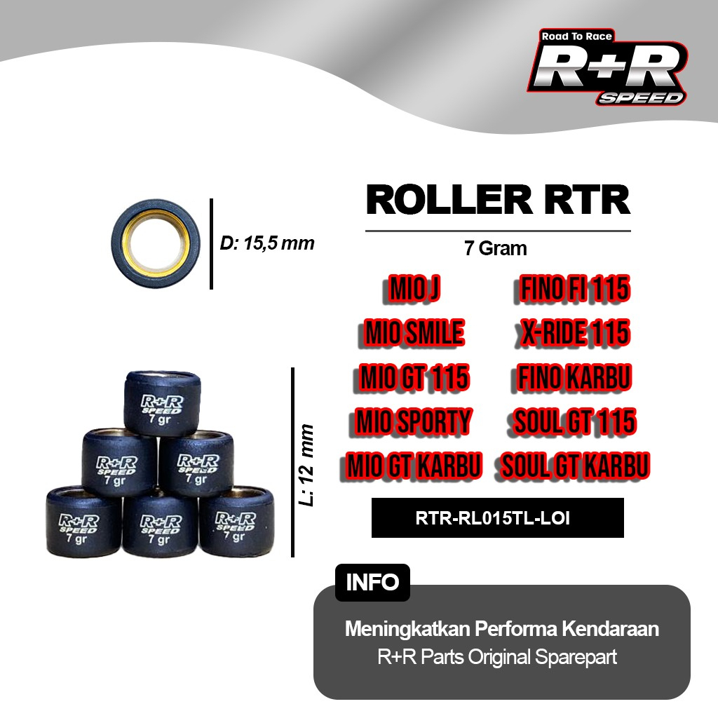 ROLLER RACING RTR MIO SPORTY, MIO SMILE, MIO J, SOUL GT 115, FINO FI 115, FINO KARBU, XRIDE 115, NOUVO, SOUL GT KARBU BY RTRSPEED