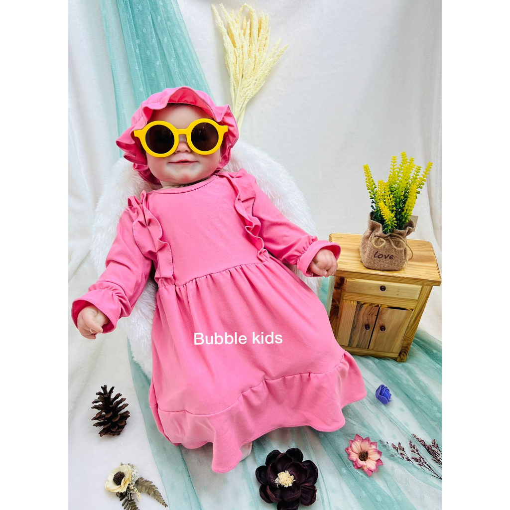 Gamis Sabrina Free Ciput Bayi Anak Balita Fashion Muslim Katun Polos 0-4 Tahun dusty