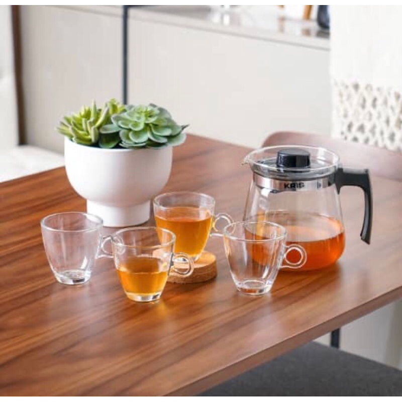 KRISHOME SET 5PCS TEKO TEH DENGAN CANGKIR HITAM/ACE WATER SET BLACK/ACE TEKO MINUM TEH/KOPI