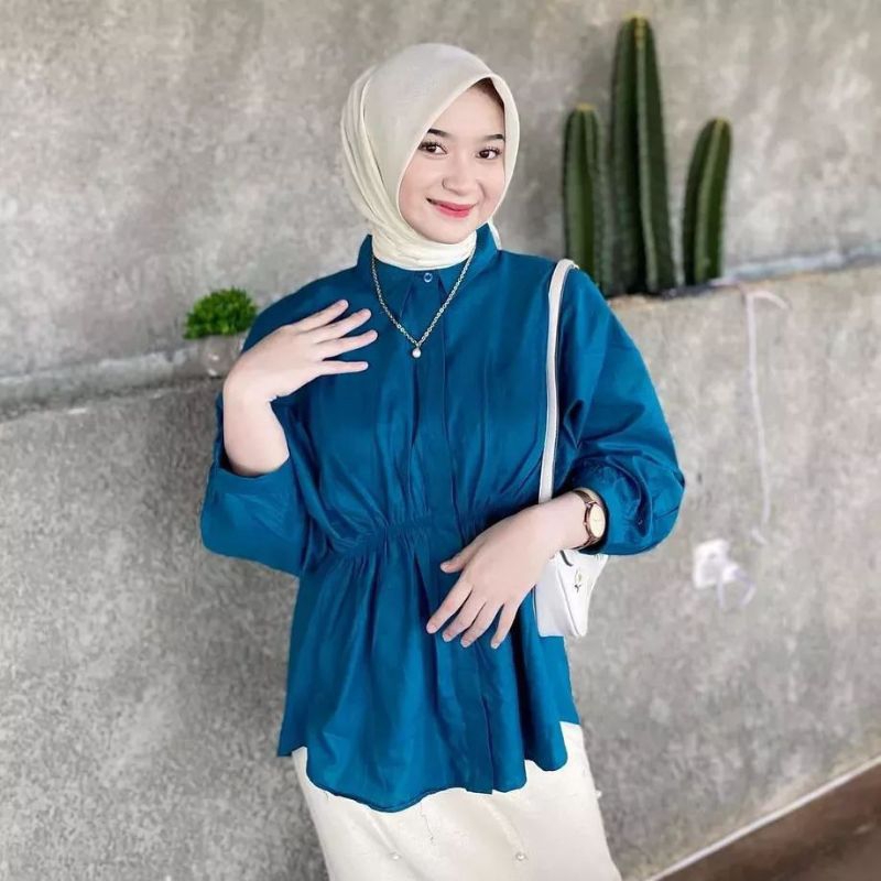 Alya shirt-kemeja wanita oversize -kemeja wanita kerut depan