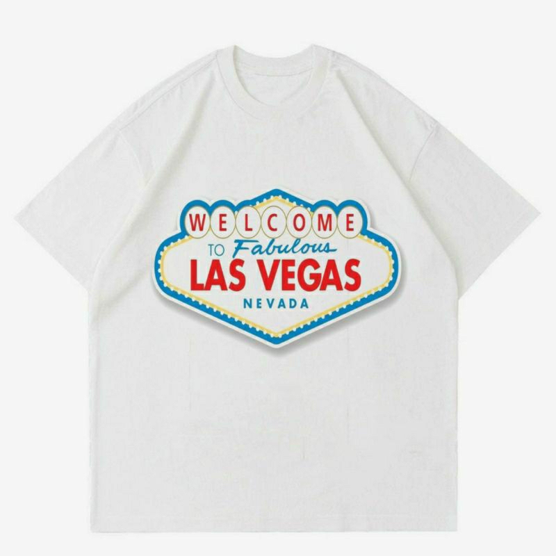 BAJU LAS VEGAS "WELCOME" | T-SHIRT KAOS LAS VEGAS WHITE | KAOS BAJU LAS VEGAS VINTAGE | KAOS KOTA LA