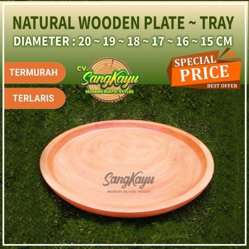 Wooden plate 20 Cm Piring kayu Wooden tray / bowl nampan mangkok saji