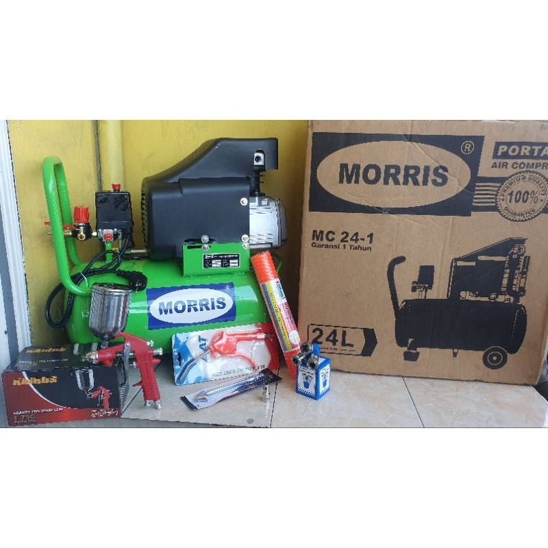 PAKET KOMPRESOR LISTRIK MORRIS 1HP 24LITER MURMER