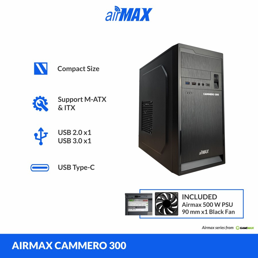 Casing Komputer Airmax Cammero 300 M ATX include PSU 500Watt + Airmax keyboard mk-1000m