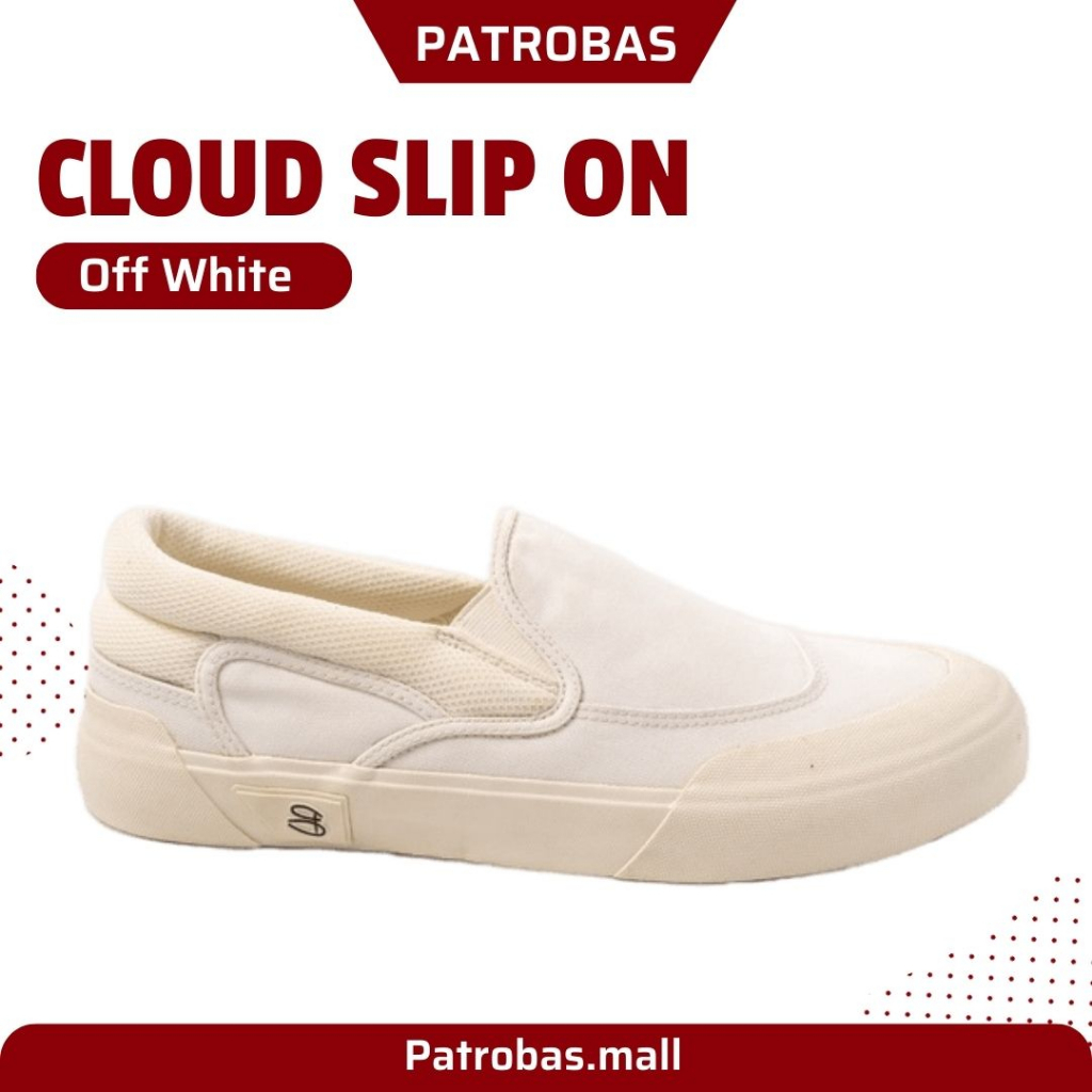 Patrobas Cloud Slip On Off White Original Sepatu Slip On Full White Patrobas