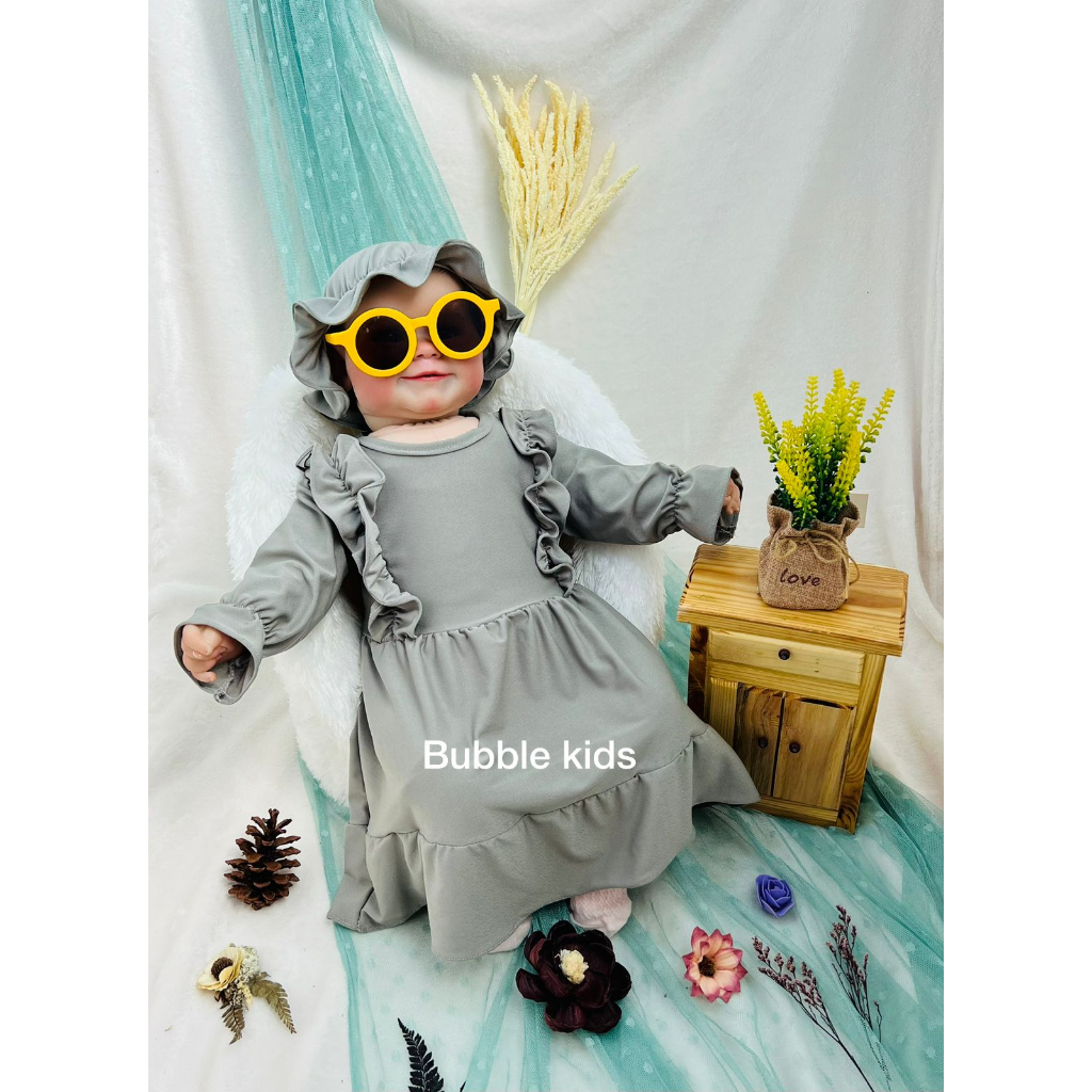 Gamis Sabrina Free Ciput Bayi Anak Balita Fashion Muslim Katun Polos 0-4 Tahun putih tulang