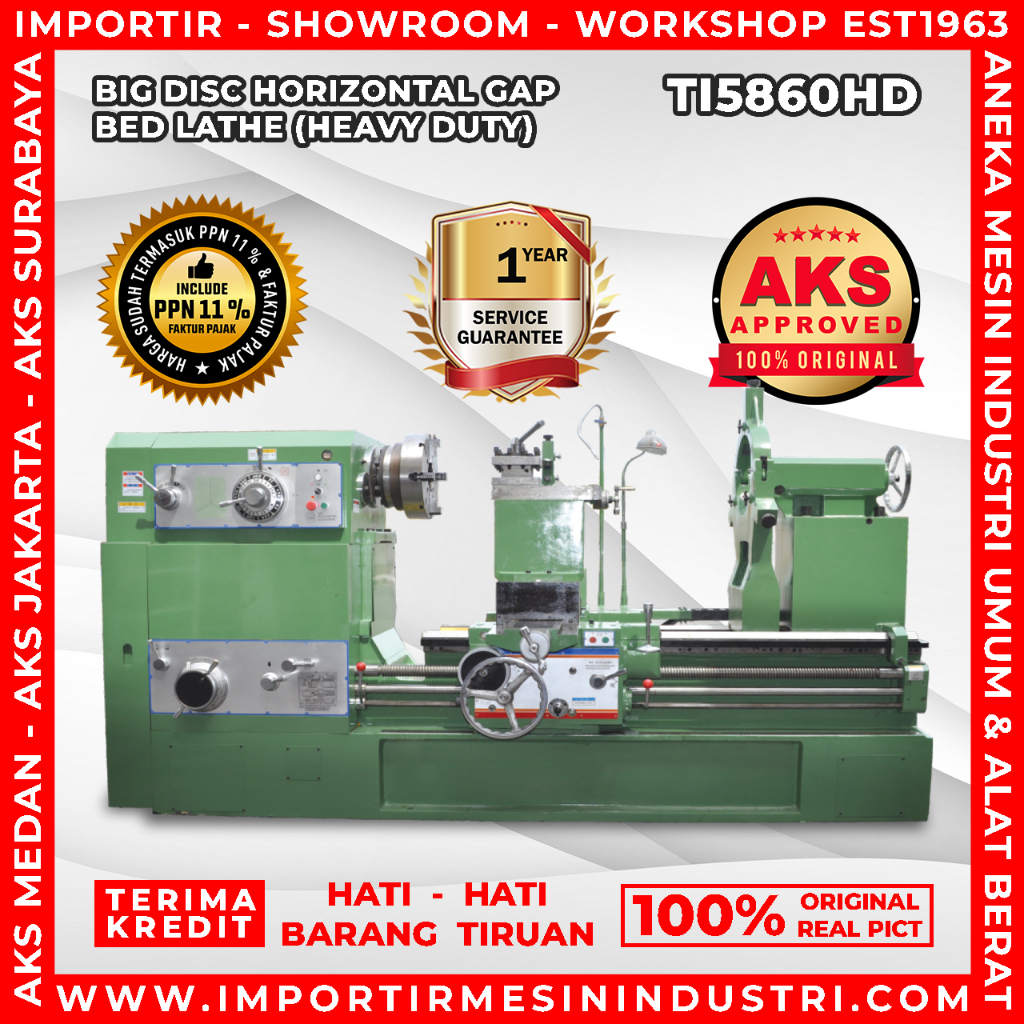 Mesin Bubut Besi Logam 1450x1500mm Horizontal Gap Bed Lathe TI5860HD