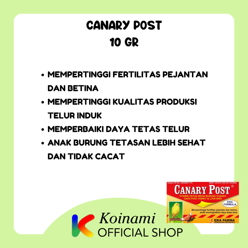 CANARY POST 10gr @ 1 sachet / vitamin burung dara merpati love bird parkit canary unggas / eka farma