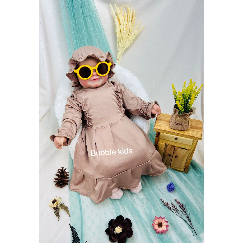 Gamis Sabrina Free Ciput Bayi Anak Balita Fashion Muslim Katun Polos 0-4 Tahun mocca