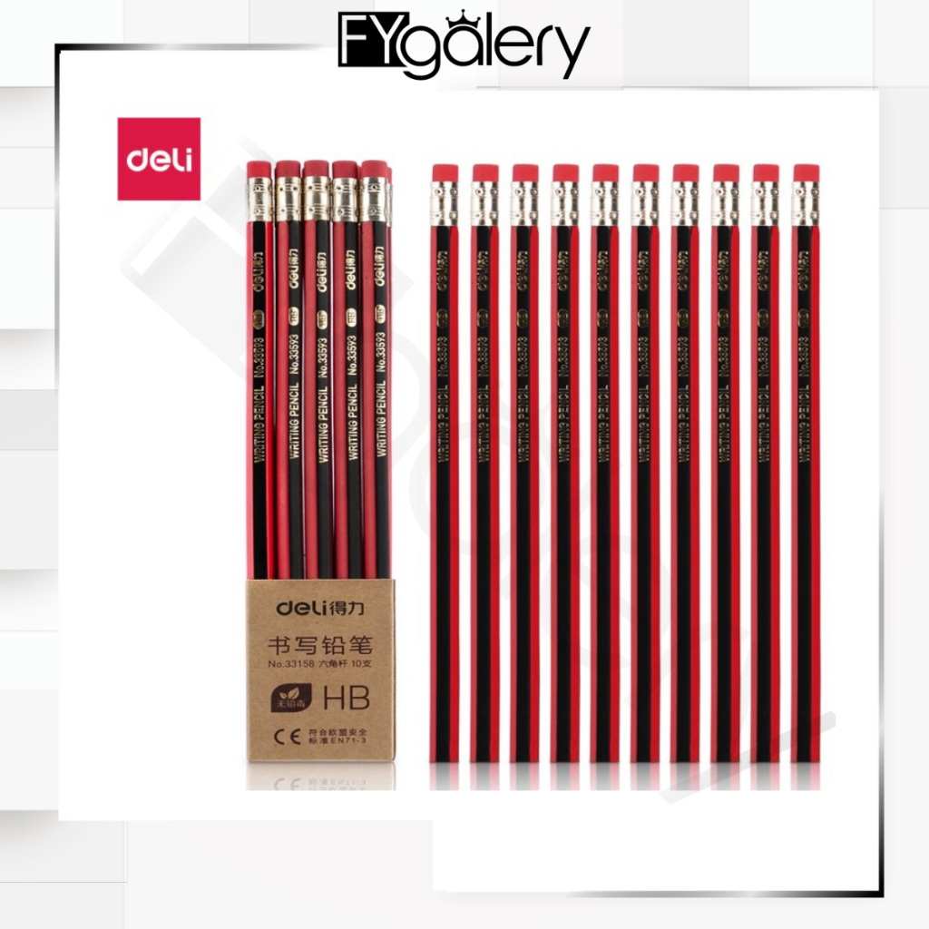 FYGALERY DELI037 Deli HB Graphite Pencil 10pcs/Box Pensil dengan pengahapus untuk anak sekolah Supplies 33158