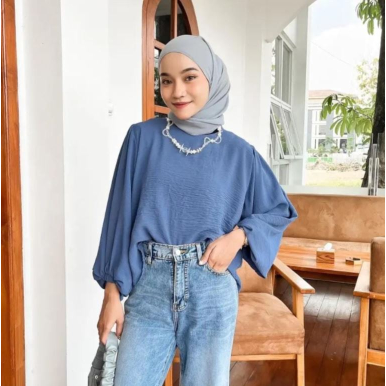 CLARA BLOUSE OVERSIZE ATASAN WANITA KEMEJA CRINCLE AIRFLOW PREMIUM (RPA)