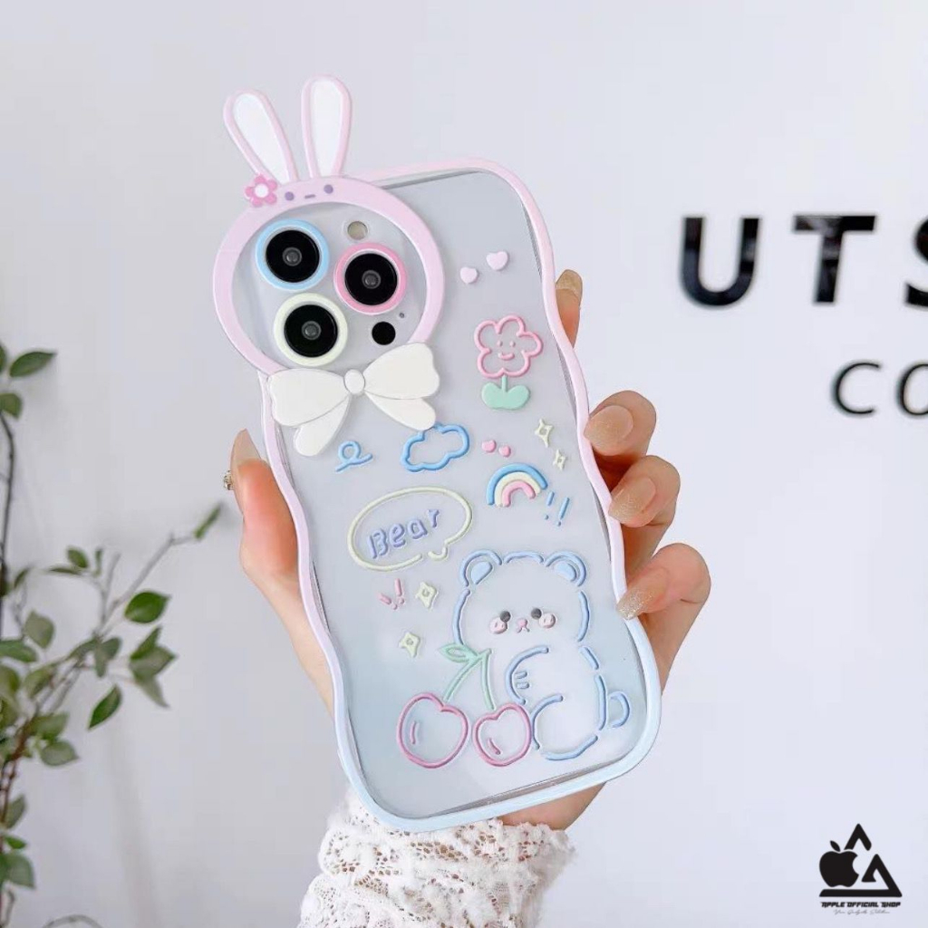 Luxury Softcase Lucu 3D Ear Bunny Motif iPhone 11 PRO MAX 12 PRO MAX XR XS MAX 7 8+ 7+ 8 SE 2 SE3  Soft Case Motif 4D Rabbit Hello Kitty HelloKitty Kuromi Disney Camera Protector Protection Silikon Silicone Jelly Hardcase