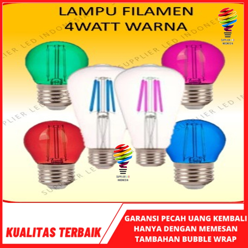 Lampu Bohlam Filamen G45 4WATT Warna Warni 4W Merah Biru Pink HIjau Cocok untuk Fitting Gantung Outdoor