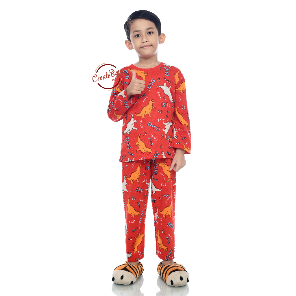 PIYAMA ANAK LAKI MOTIF PRINTING DINOS ROAR 1-7 TAHUN BAJU TIDUR ANAK LENGAN PANJANG TERMURAH