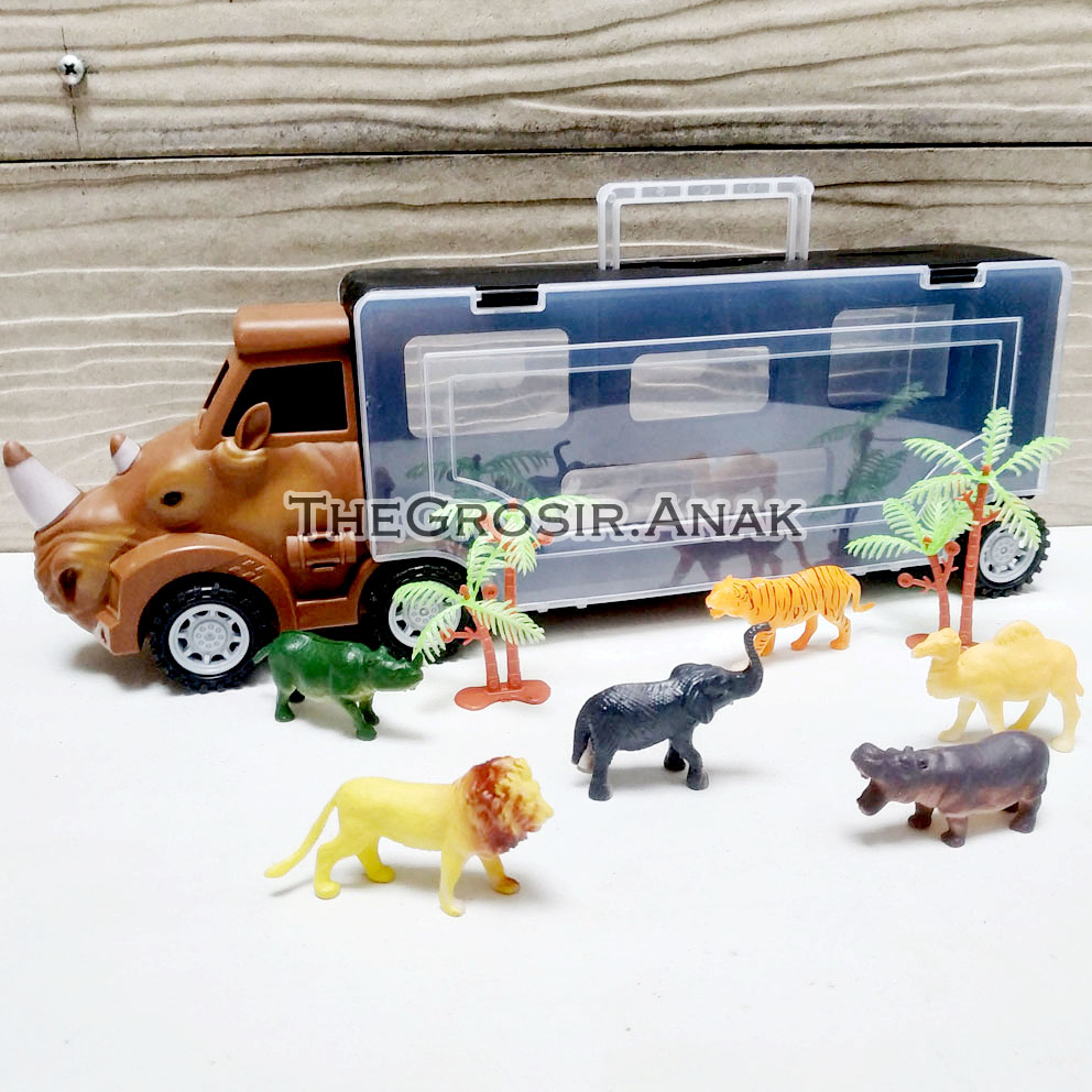 Dinosaur Rhino Truck Trailer Mainan Truk Hewan Animal Dino Dinosaurus Miniatur Jurassic World