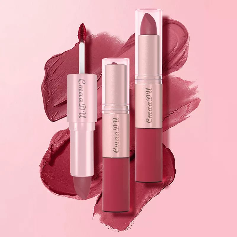 CMAADU Lipstik Liquid 2 in 1 Double Matte 12 Warna Waterproof Long Lasting Lipstick/ Velvet Matte Lipgloss Kepala Ganda Lipstick Matte