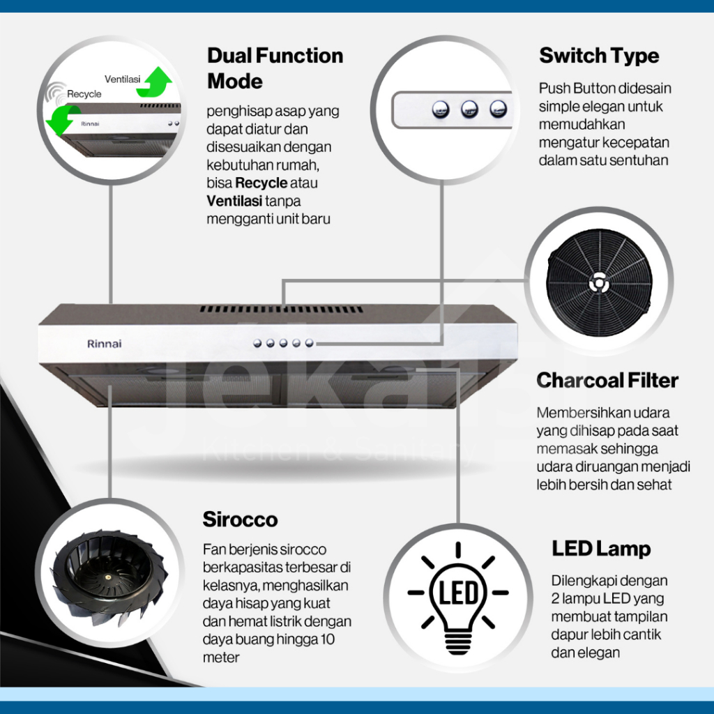 COOKER HOOD RINNAI/RH 126 SS/SILVER/60 CM