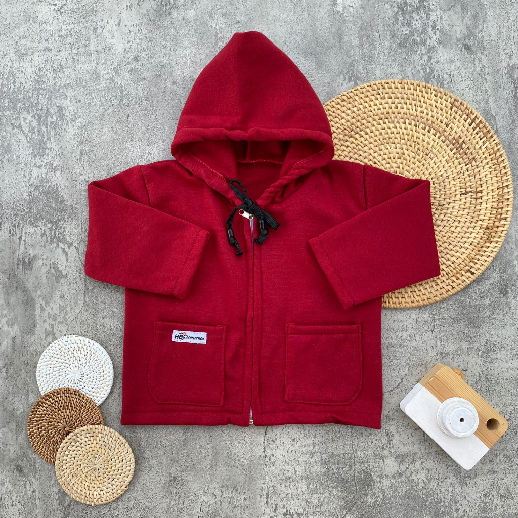 Jaket Bayi Hoodie Polos Saku Depan Bahan Katun Fleece Usia 3-15 Bulan Almeera Baby and Kids
