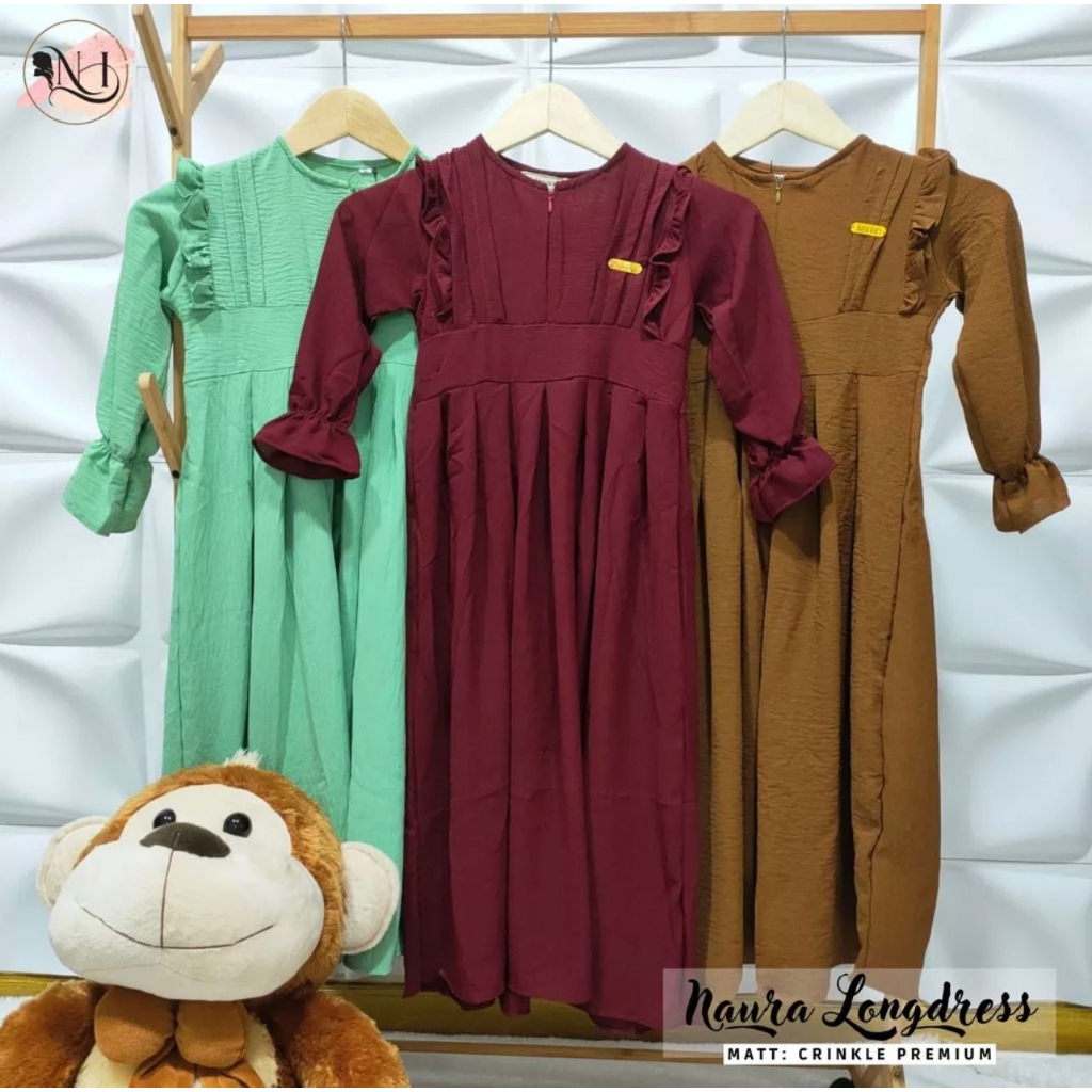 PROMO-BAJU GAMIS ANAK PREMIUM NAURA LONGDRES BAHAN BAJU CRINKKLE AIRFLOW 3-12 TAHUN BAJU PEREMPUAN GAMIS ANAK TERBARU FASHION GAMIS ANAK MASA KINI