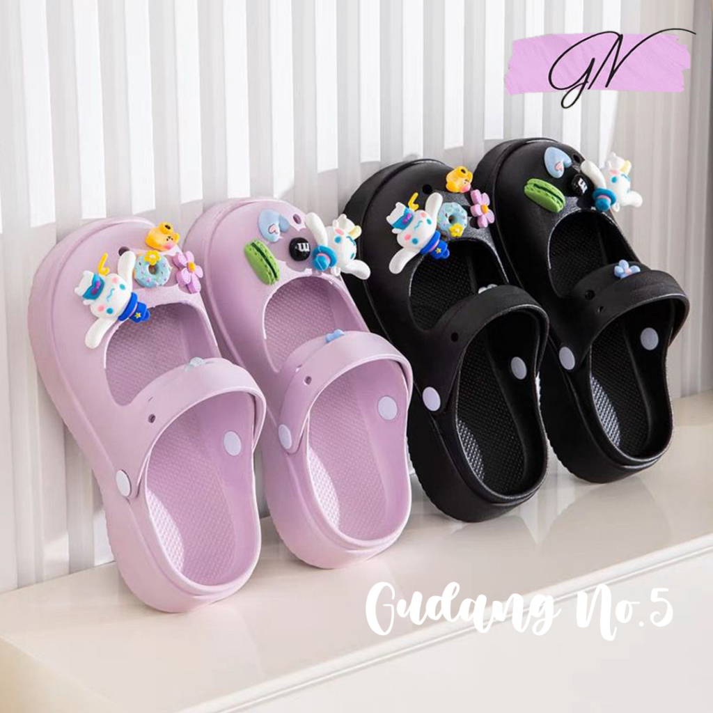 GN-2308-9 Sandal Selop Sandal Crocs Fashion Wanita Dengan Jibbitz Import PVC
