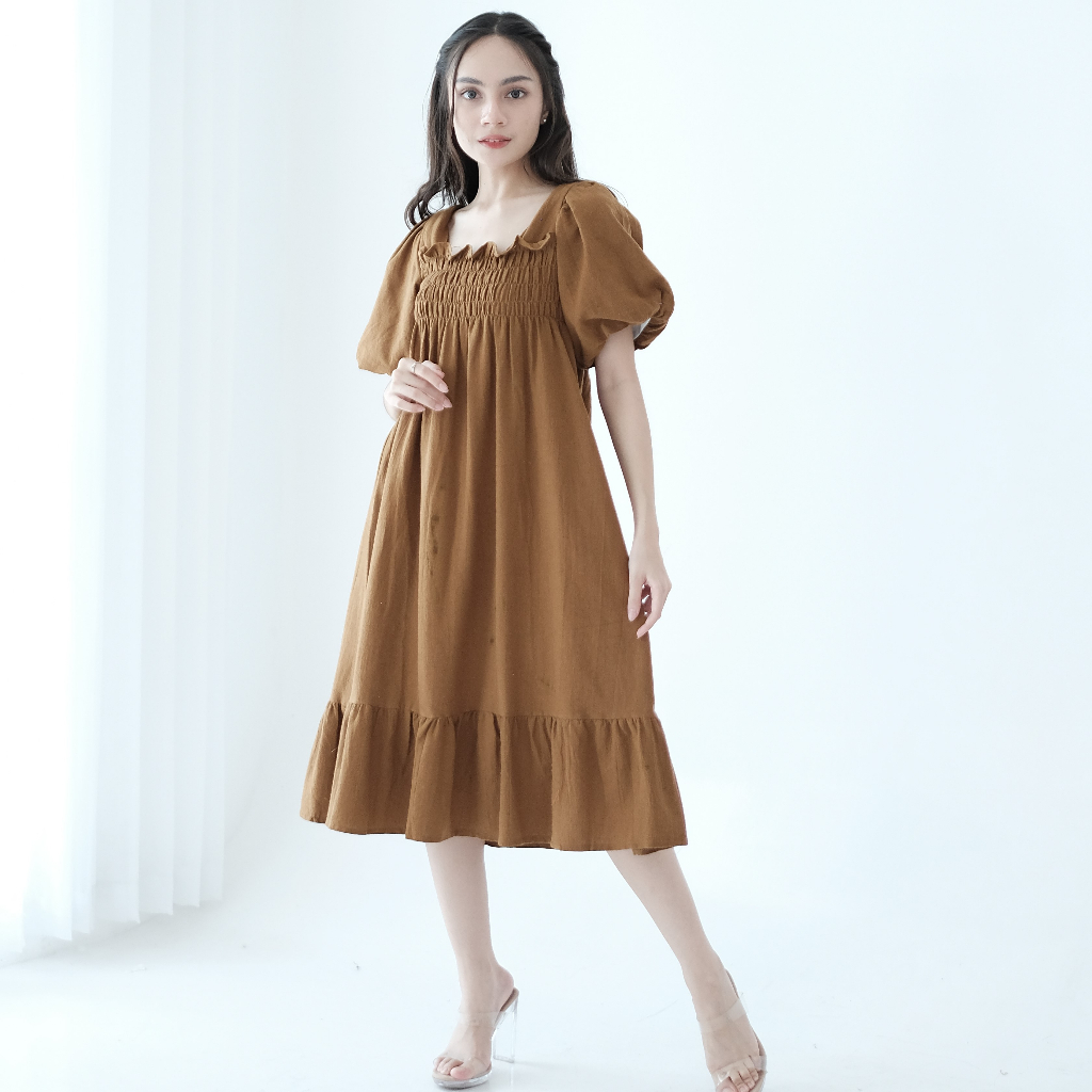 Ladybydiana GREYSIE HOMEYDRESS Midi Dress Wanita Ala Korea Lengan Pendek