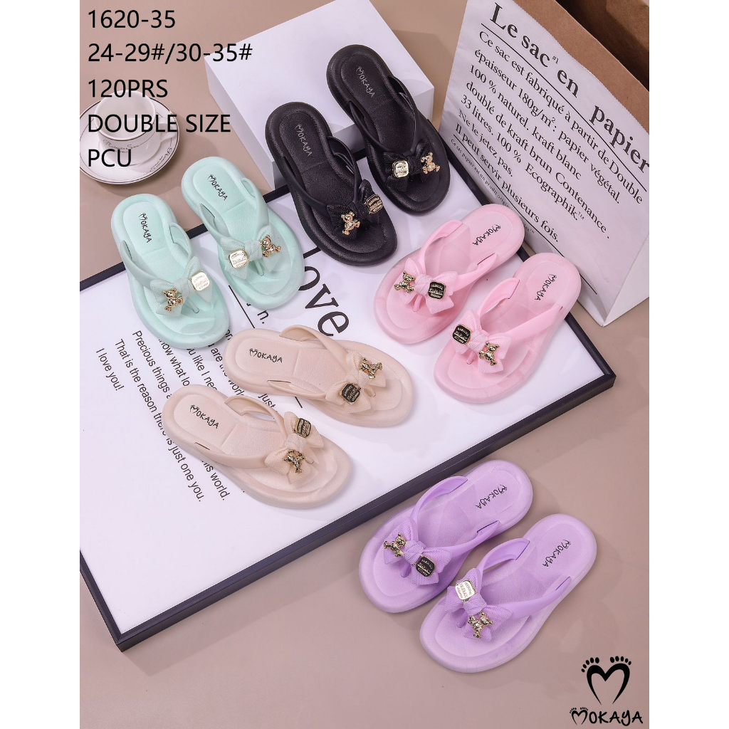 Sandal Jepit Jelly Anak Cewek Motif Pita Besar Permata Bear Gold Super Cute Empuk Kekinian Import Mokaya / Size 24-29 (1620-13/2977-28)