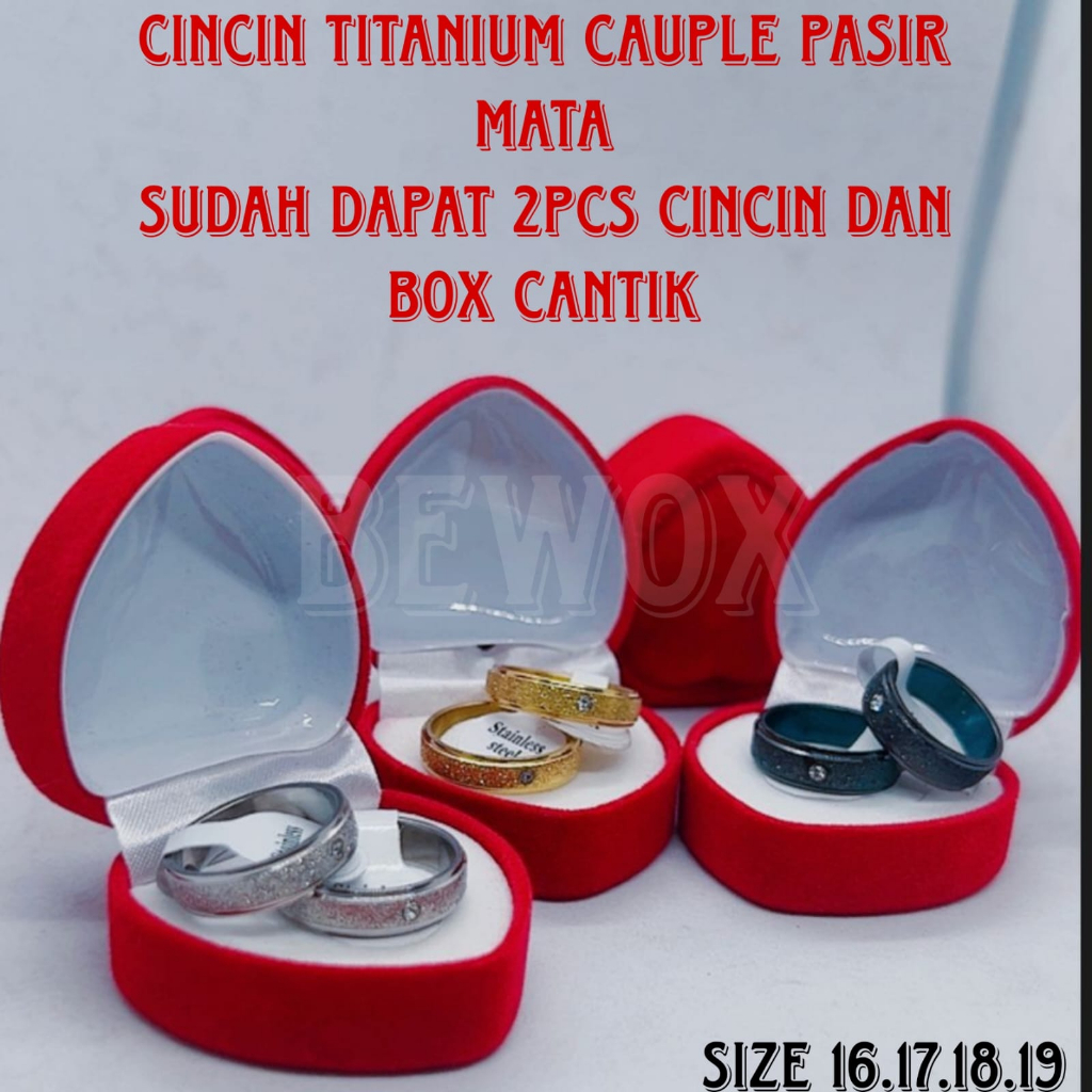 Cincin Kawin Koin Dapat 2 pcs Dan Free Box Cincin Model Love Berlapis Emas 24K Pasir Mata