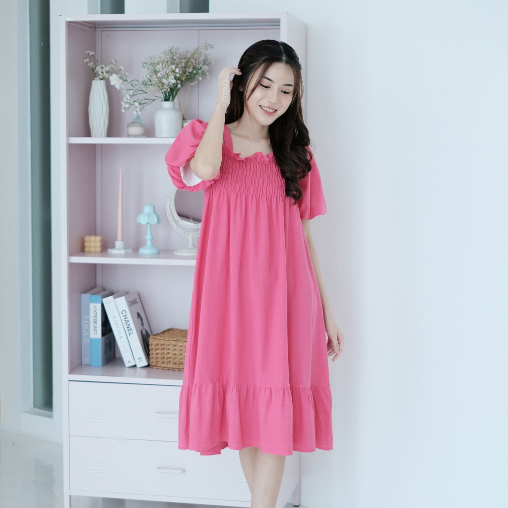 Ladybydiana GREYSIE HOMEYDRESS Midi Dress Wanita Ala Korea Lengan Pendek