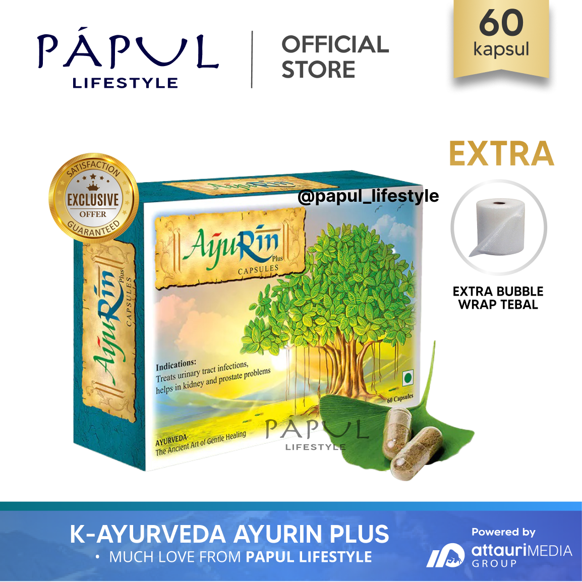 AYURIN [Kemasan Baru] Exclusive (1 Box isi 60 Kapsul) Original K-Link Anti Radang Batu Ginjal Ayurve