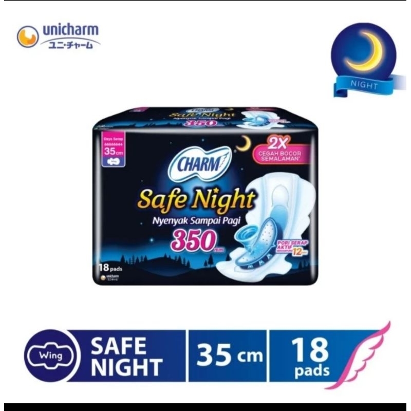charm safe night 35 cm wing 18 pads