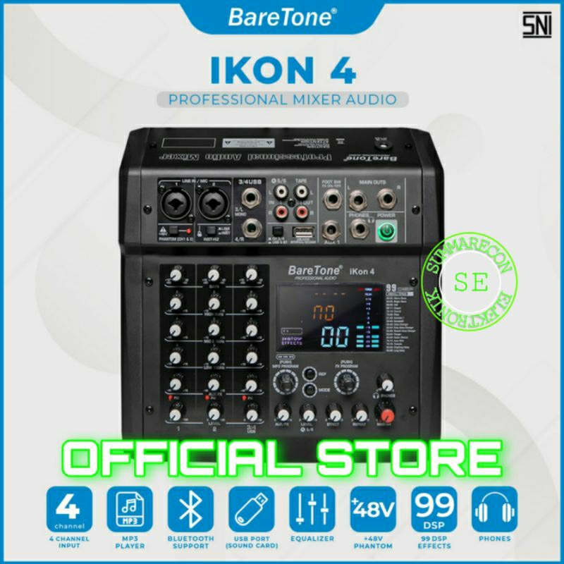 mixer audio 4 channel original baretone ikon 4 mixer karaoke soundcard bluetooth