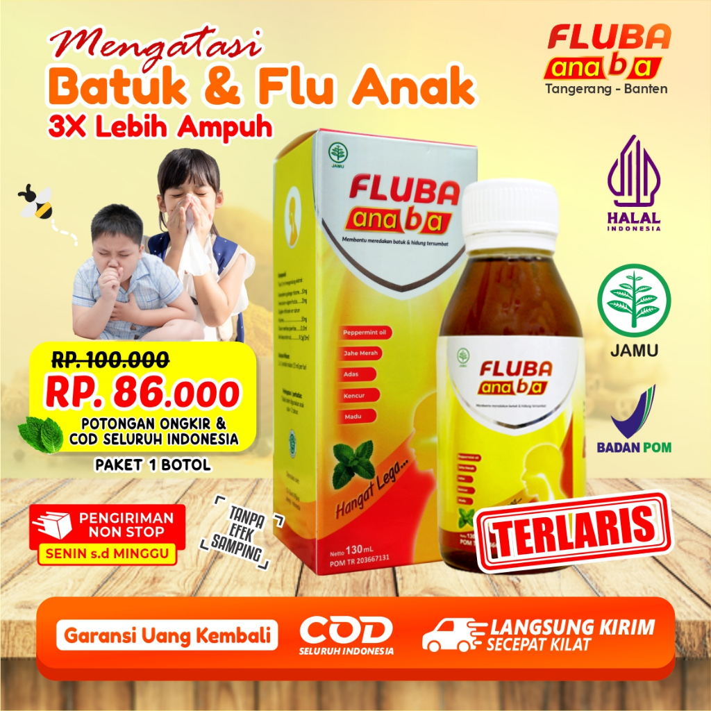 FLUBA ANABA - Madu Herbal Ampuh Atasi Batuk, Pilek, Amandel, Demam Dan Radang Tenggorokan | Madu Herbal Anak, Orang Dewasa Dan  Ibu Hamil | Original 100% BPOM Halal