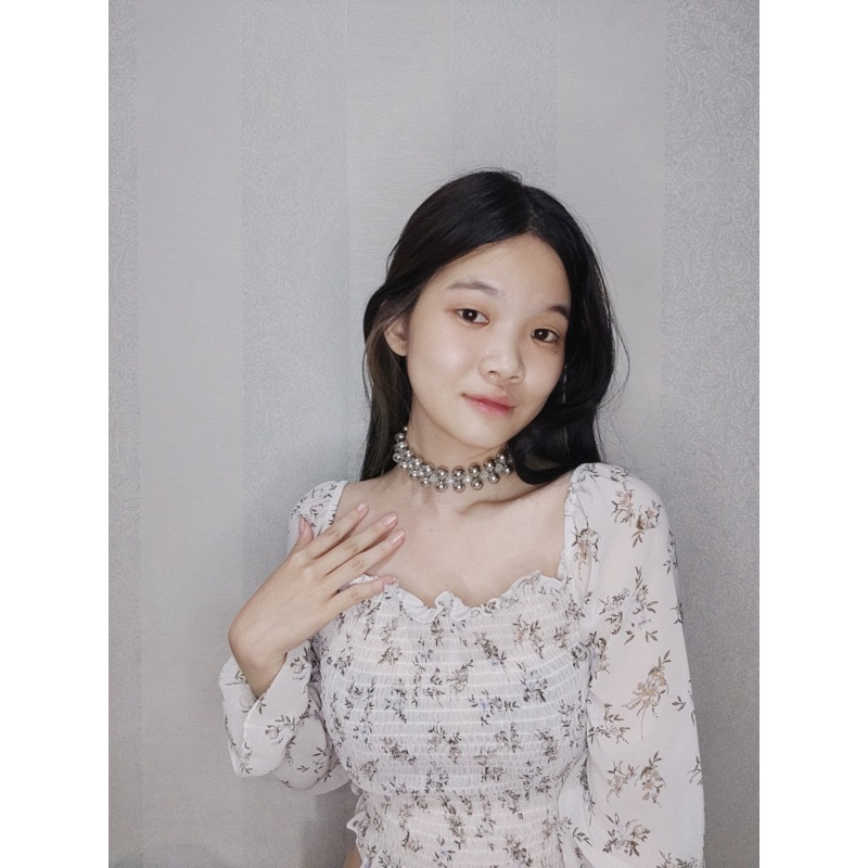 Madison Crystal Metalic Beads Choker Necklace Kalung Mutiara Anyam