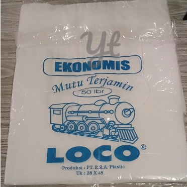 Kantong Plastik kresek Loco ekonomis tipis putih susu 28x48 / tipis tanggung kantong kresek kuat , t