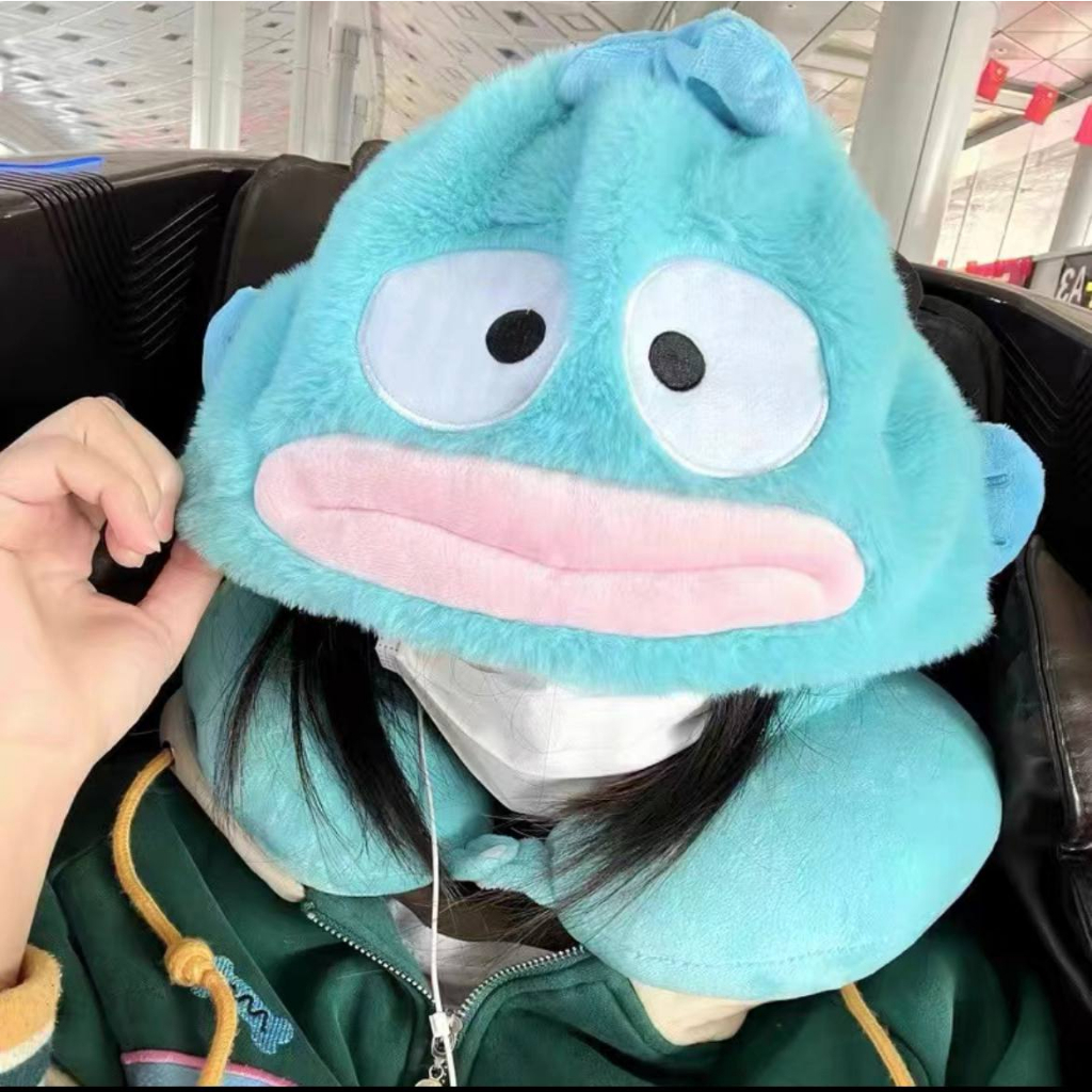 BANTAL LEHER HANGYODON IKAN BIRU BLUE FISH NECK PILLOW TRAVEL SHELLIE MAY STELLA LOU CINNAMOROLL KUROMI MELODY LUCU IMPOR