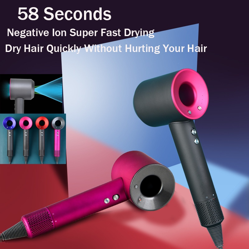 [ COD ] Hair Dryer Low Watt Dengan lima aksesori gaya Watt Rendah Pengering Rambut With Five Styling Attachments - Iron Fuchsia Mini Salon Profesional Perawatan Daya Tinggi