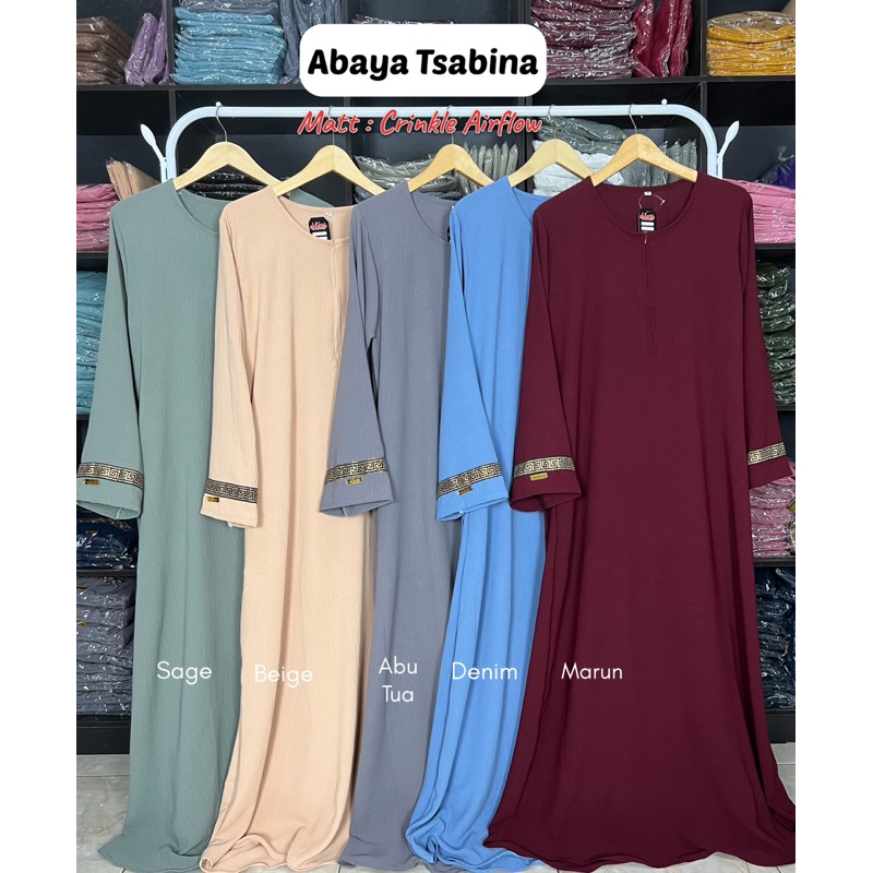 Tsabina Abaya Turki Crinkle Airflow List Gold