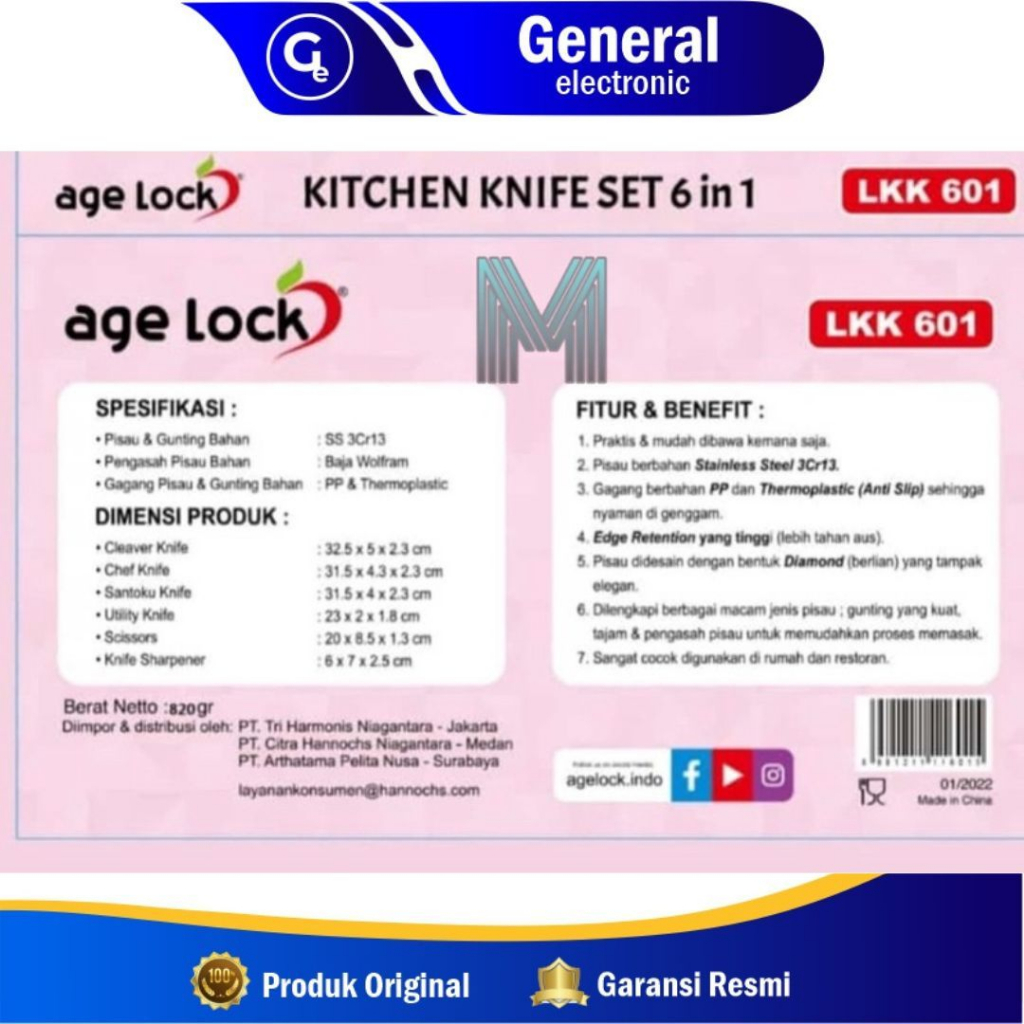 Age Lock Kitchen Knife Set 6 In 1 - Set Pisau Dapur Lengkap Anti Lengket