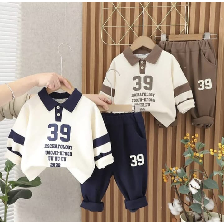 Setelan Baju Kerah Anak-anak Setelan Baju Sweater Flecce Anak Laki-laki Umur 1-5 Tahun Terbaru