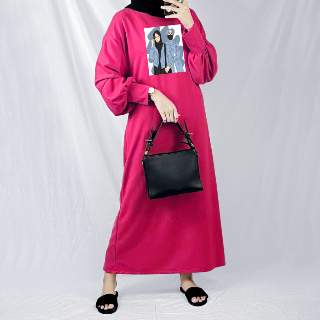 Gamis Lengan Balon Hijab Blue Aesthetic/ Dress Wanita Muslim