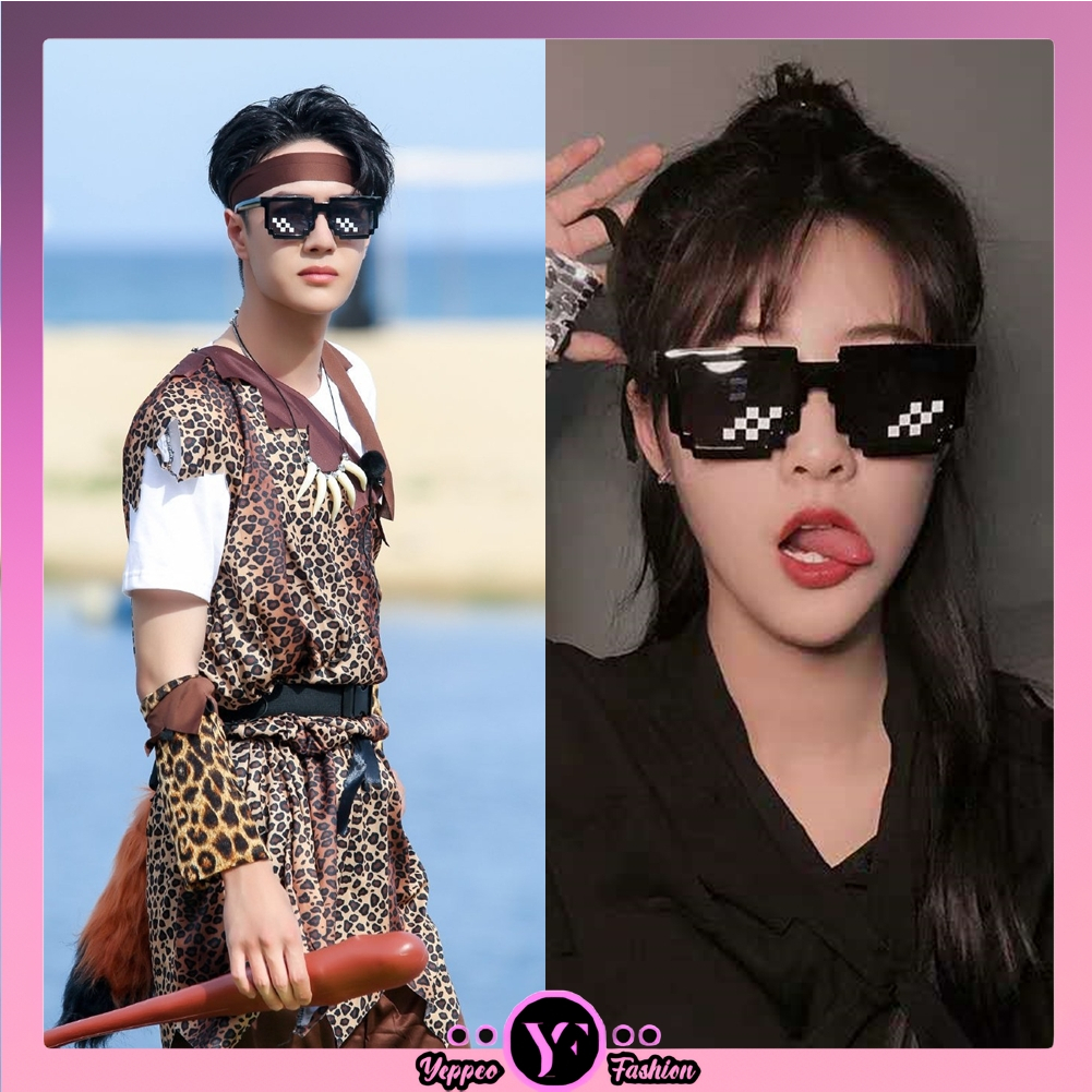 •YF• KC1241 Kacamata Thug Life Double Mosaic Sunglasses Kaca Mata Kotak Hitam Wanita Pria Unisex Imp