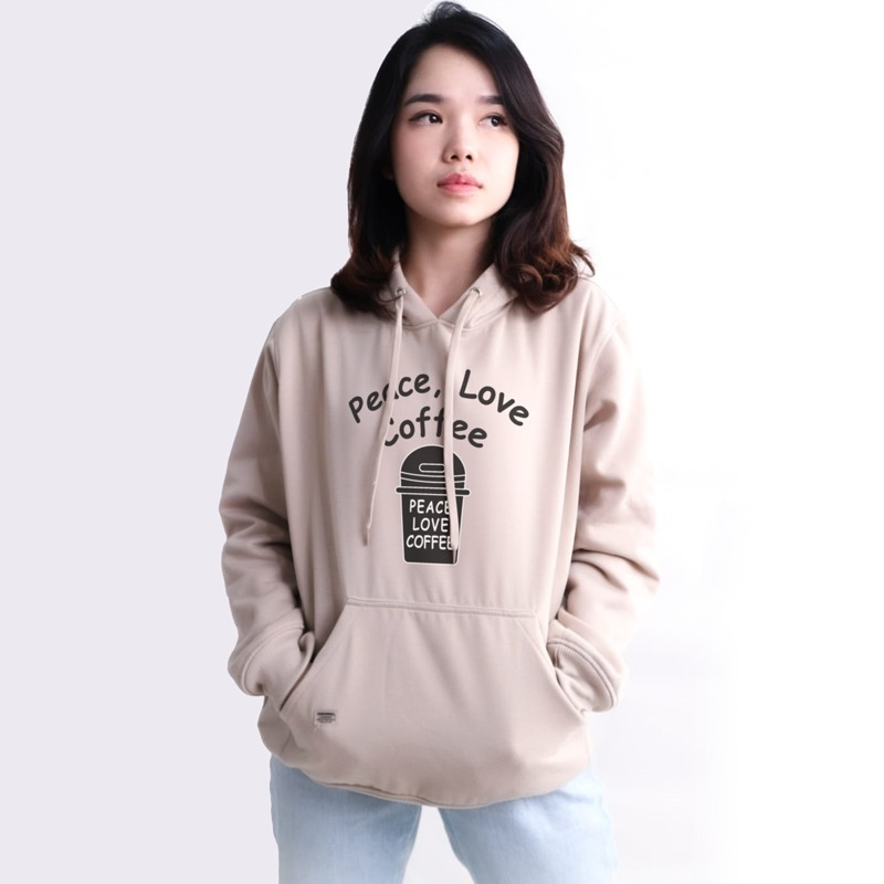 Parisdivarious Sweater Hoodie Jemper Peace Love Coffe Bahan Fleece Size S - XXL (Pria &amp; Wanita)