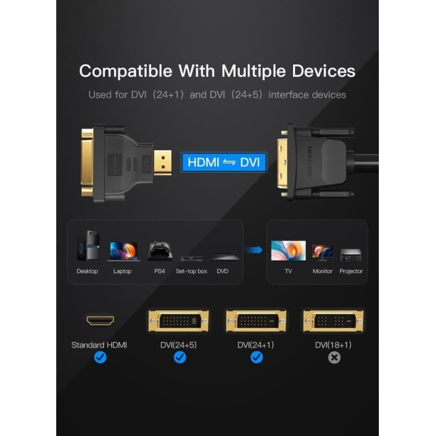 Vention Converter HDMI male to DVi Female Adapter Komputer Monitor