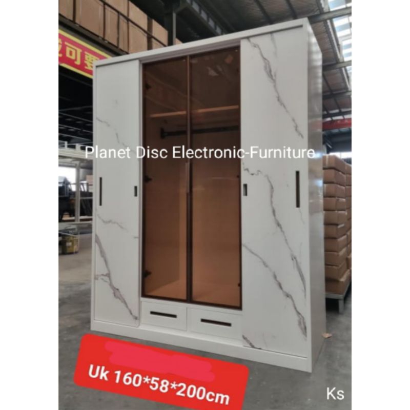 Lemari Pakaian Plat besi 160cm sliding lemari besi lemari baju lemari anti rayap lemari tahan banjir