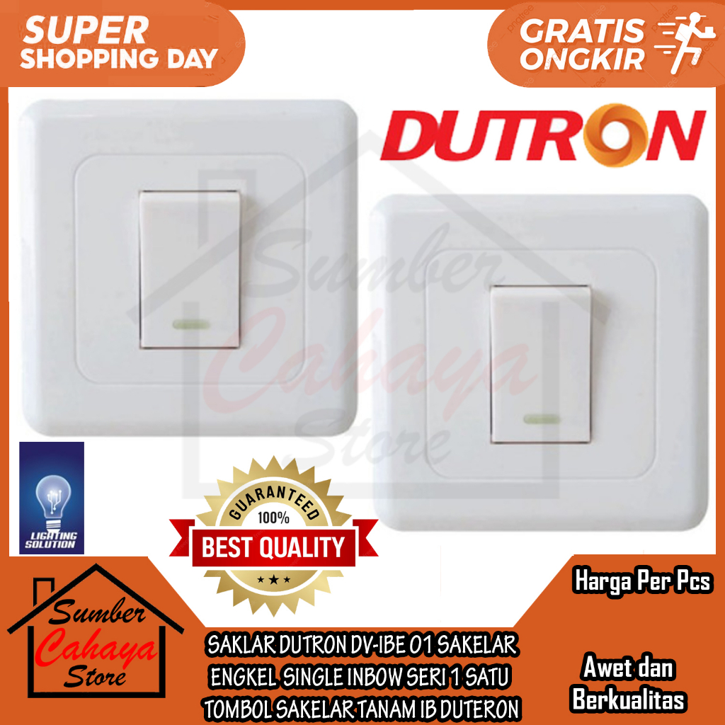 SAKLAR DUTRON DV-IBE 01 SAKELAR ENGKEL TUNGGAL SINGLE CETEKAN INBOW SERI SATU TOMBOL TANAM TANEM IB 